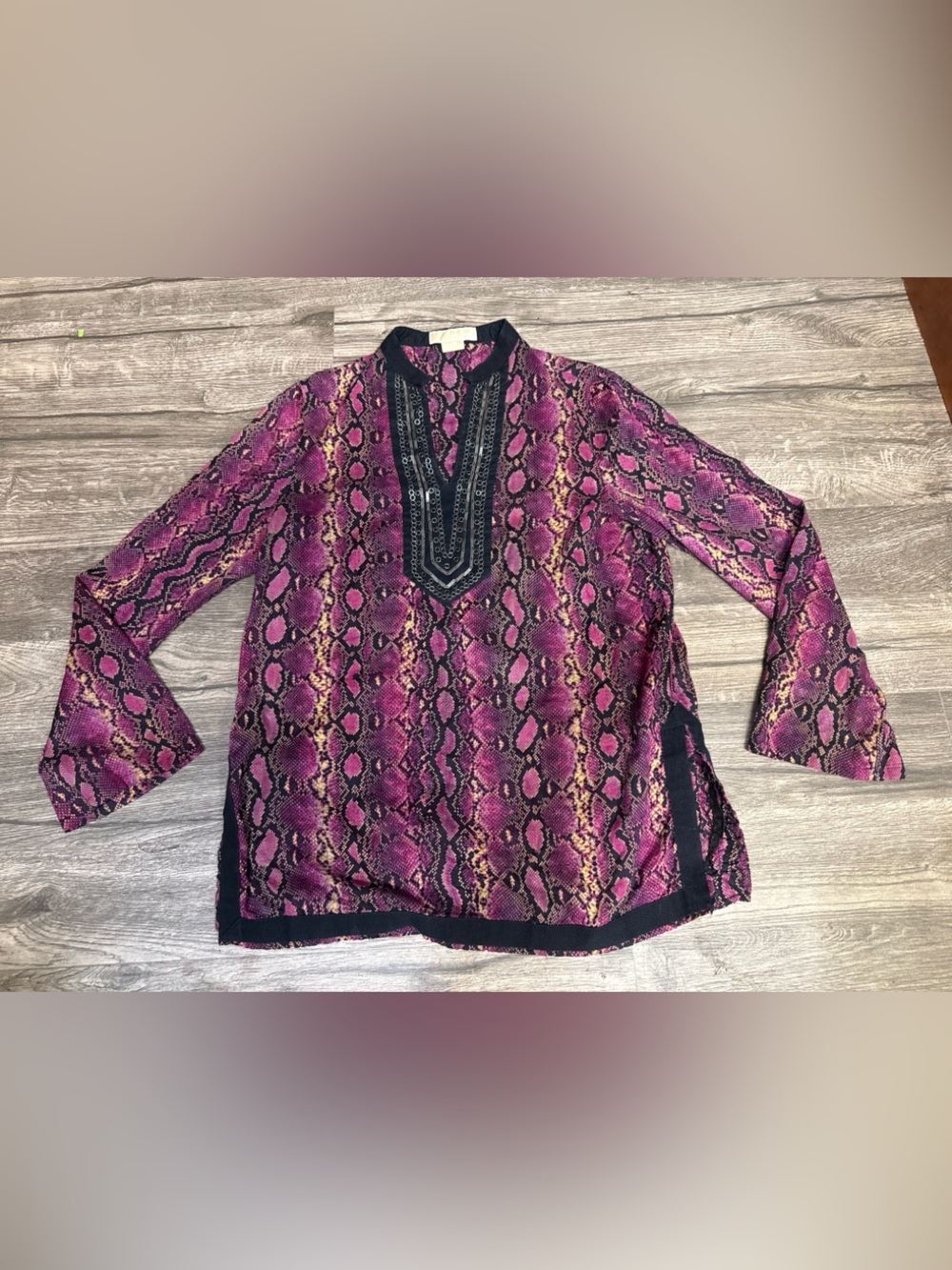 MICHAEL Michael Kors Purple Snake Print Embellished Tunic Top Size L - Picture 2 of 8